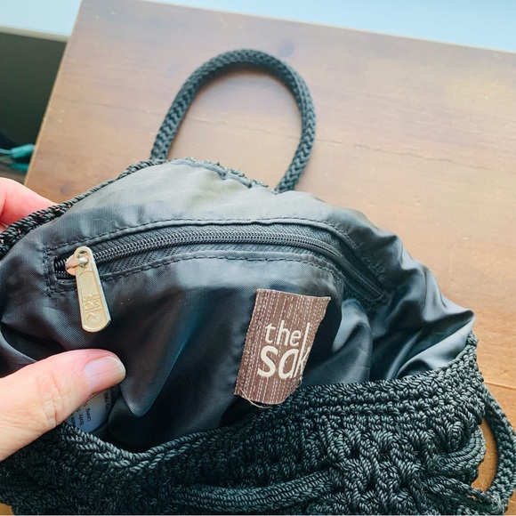 NWOT The Sak Bag Backpack Black Crochet Macrame Classic Versatile Drawstring - Picture 5 of 9
